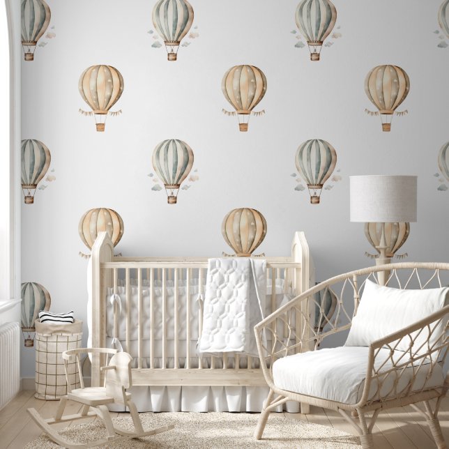 Sweet Watercolor Hot Air Balloons Boho Nursery Wallpaper (Kids)