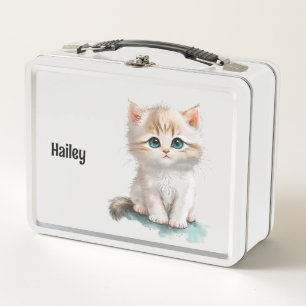 Sweet Watercolor Kitten with Blue Eyes Metal Lunch Box