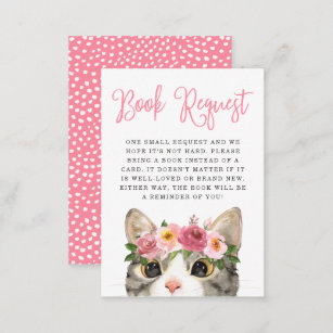 Sweet Watercolor Kitty Baby Shower Book Request Enclosure Card
