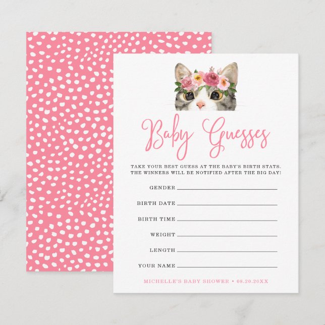 Sweet Watercolor Kitty Baby Shower Guessing Game (Front/Back)