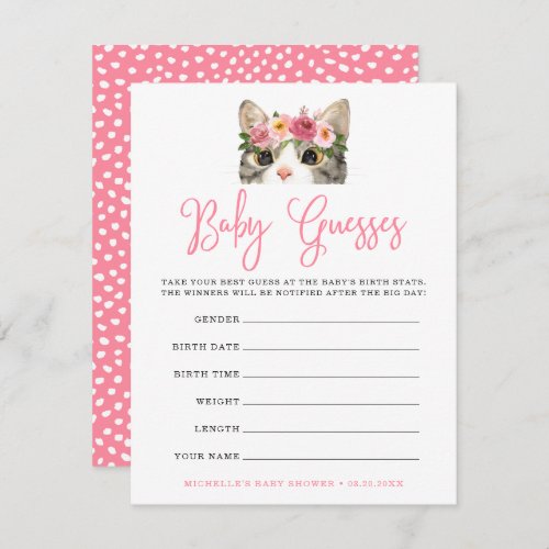 Sweet Watercolor Kitty Baby Shower Guessing Game