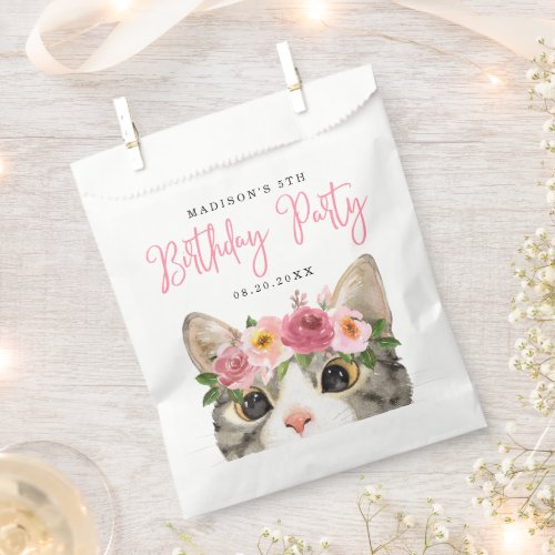 Sweet Watercolor Kitty Birthday Party Favor Bag