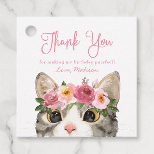 Sweet Watercolor Kitty Birthday Party Favor Tags