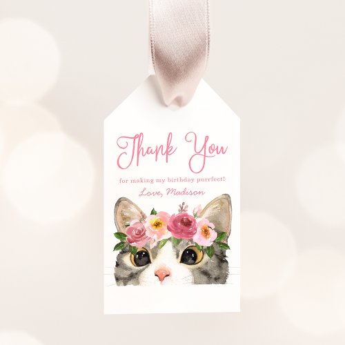 Sweet Watercolor Kitty Birthday Party Gift Tags