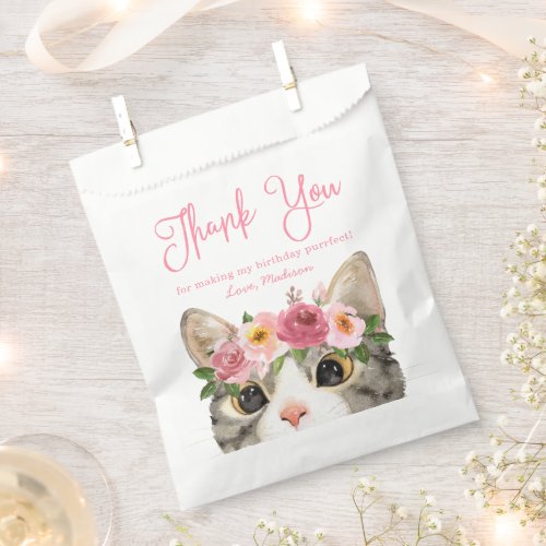 Sweet Watercolor Kitty Birthday Party Thank You Favor Bag