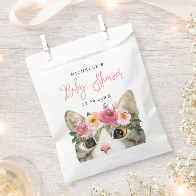 Sweet Watercolor Kitty Girl Baby Shower Favor Bag (Clipped)