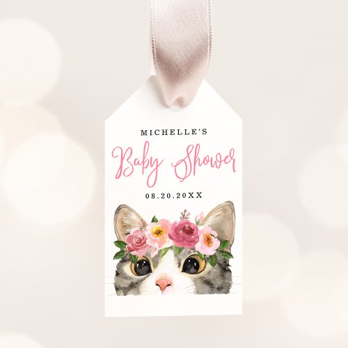 Sweet Watercolor Kitty Girl Baby Shower Gift Tags