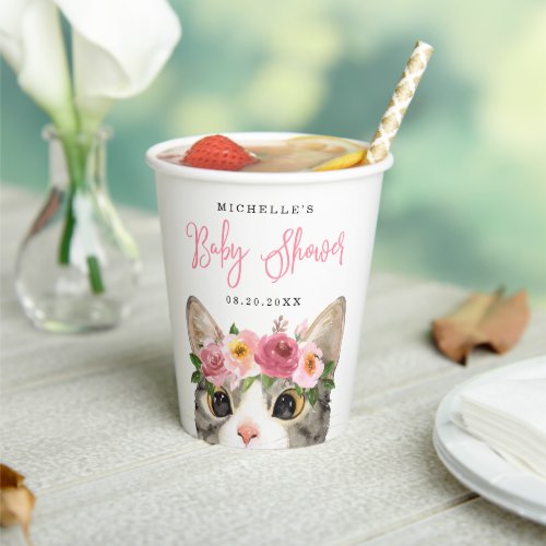 Sweet Watercolor Kitty Girl Baby Shower Paper Cups