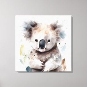 Sweet Watercolor Koala Stretched Canvas Wall Art