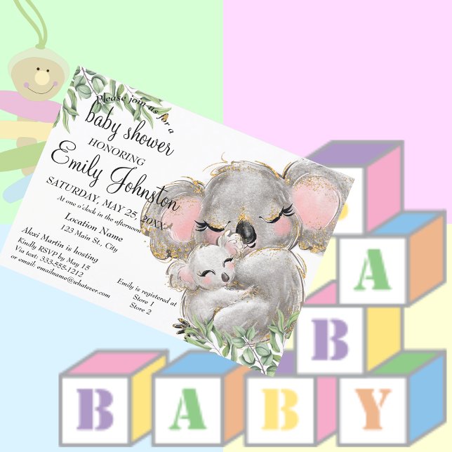 Sweet Watercolor Koala  Unisex Baby Shower Invitation (Creator Uploaded)