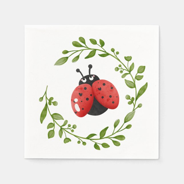 Sweet Watercolor Ladybug Birthday Napkins (Front)