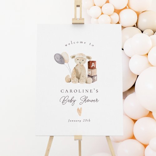 Sweet Watercolor Lamb Toy Baby Shower Welcome Sign