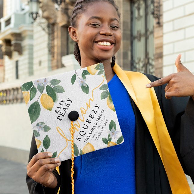 Sweet Watercolor Lemon & Greenery Graduation  Cap Topper (Creator Uploaded)