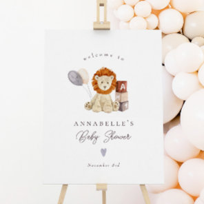 Sweet Watercolor Lion Toy Baby Shower Welcome Sign