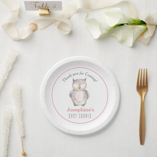 Sweet Watercolor Owl Gender Neutral Baby Shower   Paper Plates