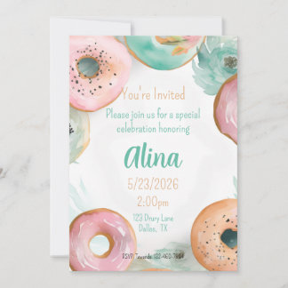 Sweet Watercolor Pink Donut Sticker Invitation