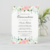 Sweet Watercolor Pink Peach Quinceanera Invitation (Standing Front)