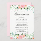 Sweet Watercolor Pink Peach Quinceanera Invitation (Front/Back)