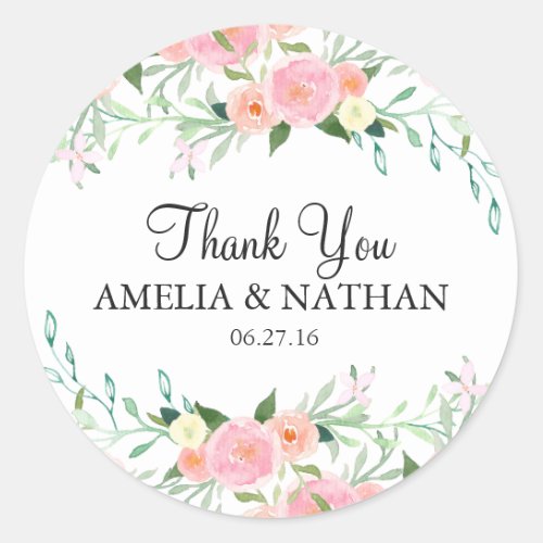 Sweet Watercolor Pink Peach Wedding Sticker