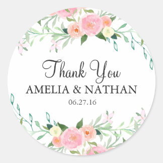 Sweet Watercolor Pink Peach Wedding Sticker