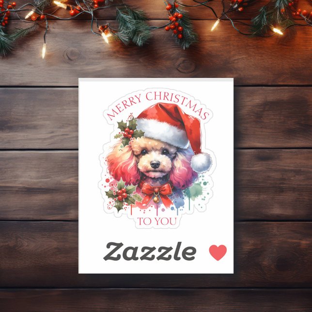 Sweet Watercolor Poodle and Christmas Greetings Sticker (Creator Uploaded)