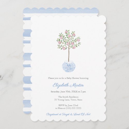 Sweet Watercolor Potted Peach Tree Boy Baby Shower Invitation