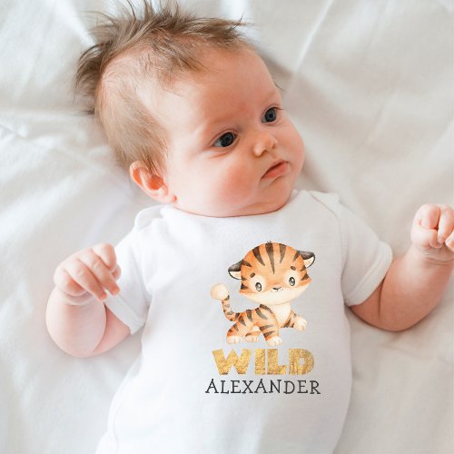 Sweet Watercolor Safari Baby Tiger Baby Bodysuit