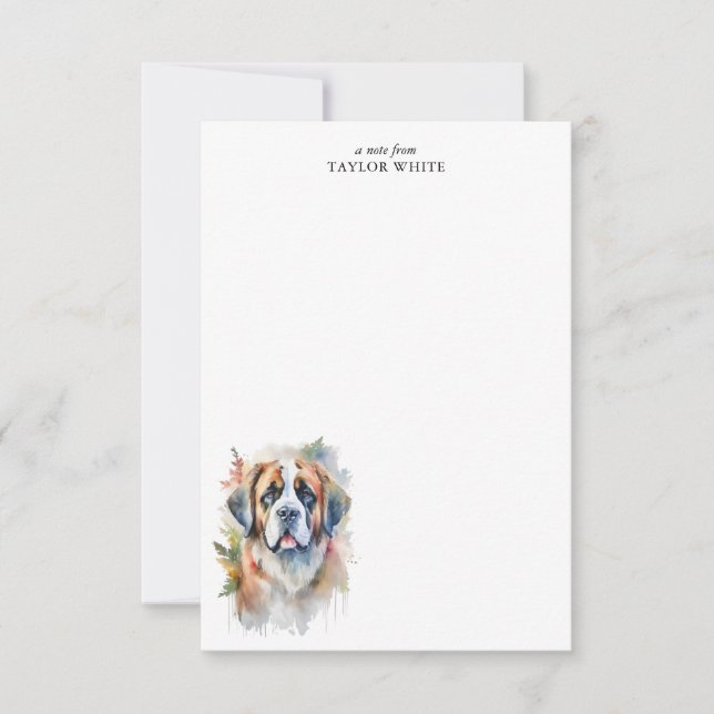 Sweet Watercolor Saint Bernard Dog Thank You Note Card (Front)