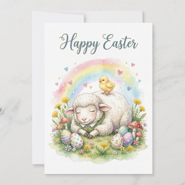 Sweet Watercolor Sheep Easter Card (Front)