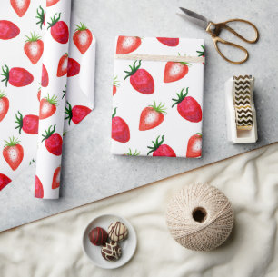 Sweet Watercolor Strawberries Wrapping Paper