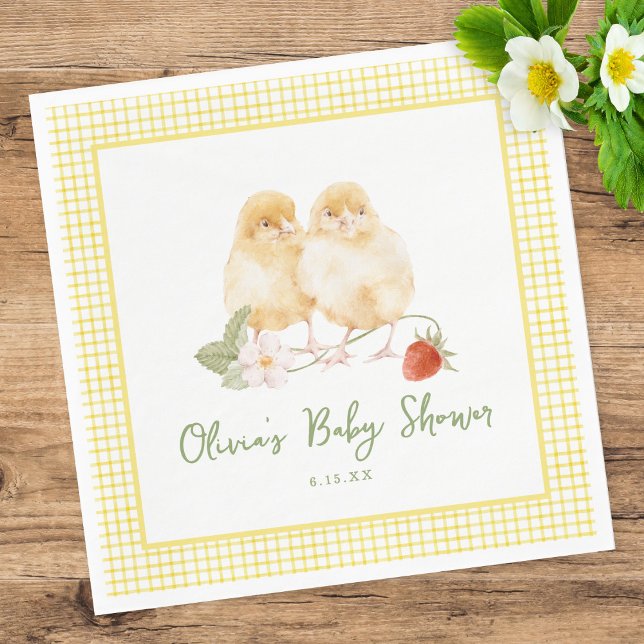 Sweet Watercolor Strawberry Chicks Baby Shower Napkins (Creator Uploaded)