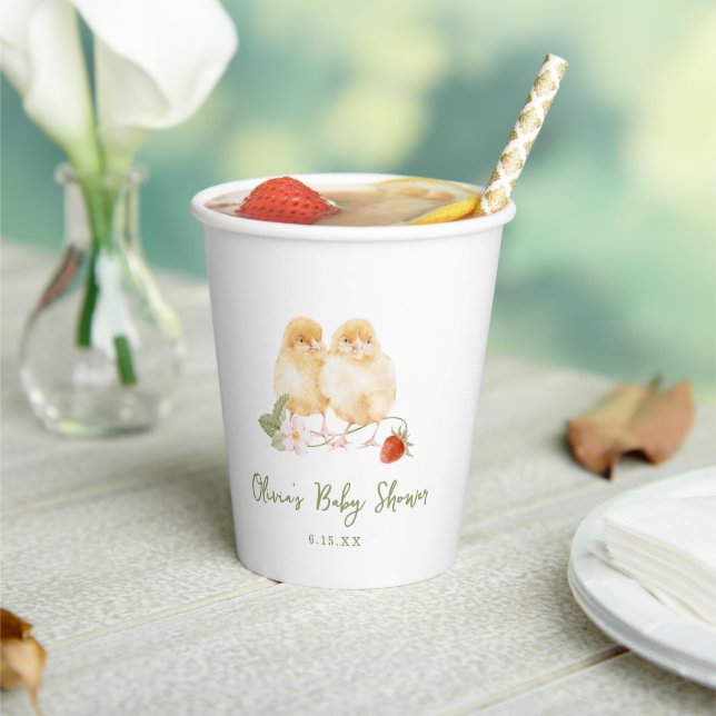 Sweet Watercolor Strawberry Chicks Baby Shower Paper Cups (Insitu)
