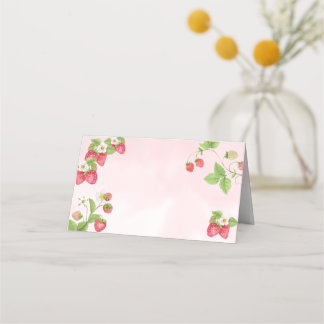 Sweet Watercolor Strawberry Place Card