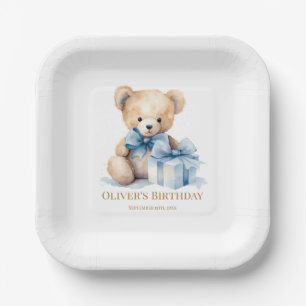 Sweet Watercolor Teddy Bear First Birthday Paper Plates