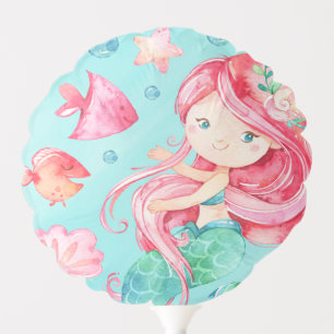 Sweet Watercolor Under the Sea Mermaid Girly Balloon