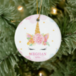 Sweet Watercolor Unicorn Christmas Ornament<br><div class="desc">Personalize Dated watercolor floral unicorn Christmas Ornament featuring magical unicorn set on a  white background with watercolor stains & stars</div>