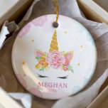 Sweet Watercolor Unicorn Christmas Ornament<br><div class="desc">Personalize Dated watercolor floral unicorn Christmas Ornament featuring magical unicorn set on a  white background with watercolor stains & stars</div>