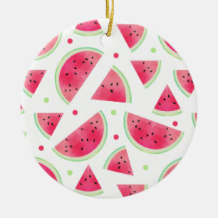 Sweet Watercolor Watermelon Pattern Ceramic Ornament