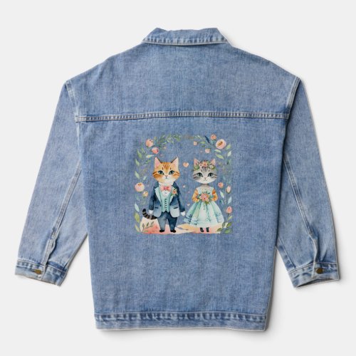 sweet watercolor wedding cats denim jacket