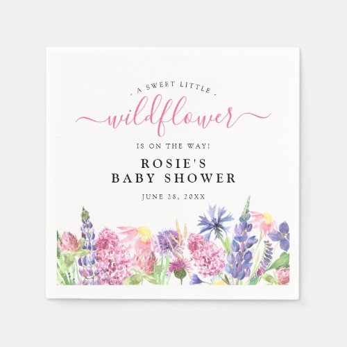 Sweet Watercolor Wildflower Baby Shower Napkins