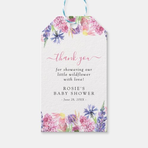 Sweet Watercolor Wildflower Baby Shower Thank You Gift Tags