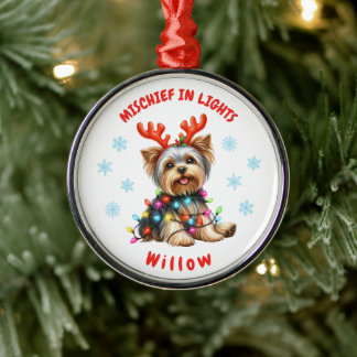 Sweet Watercolor Yorkshire Terrier Snowflakes Dog Metal Ornament