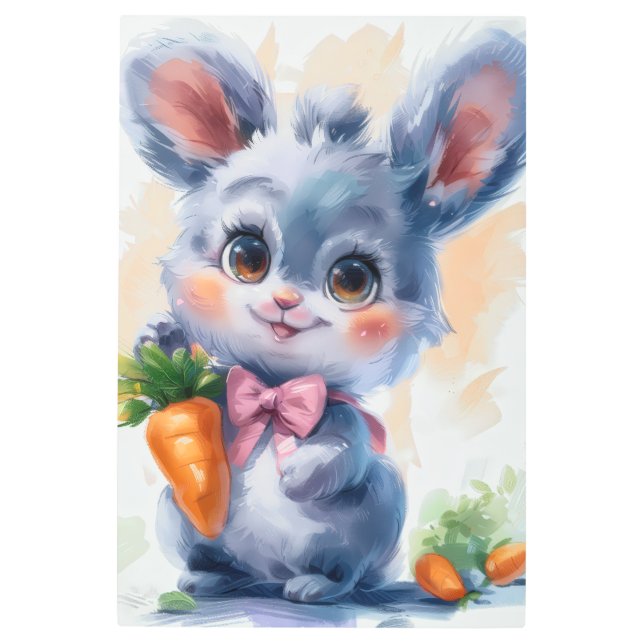 Sweet Watercolour Bunny with Carrot Metal Print (Front)