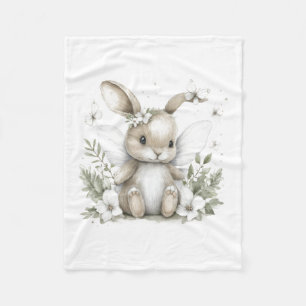 Sweet watercolour fairy bunny illustration fleece blanket