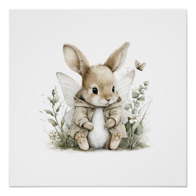 Sweet watercolour fairy bunny illustration poster (Front)