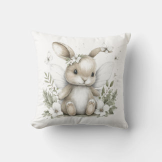 Sweet watercolour fairy bunny illustration throw pillow