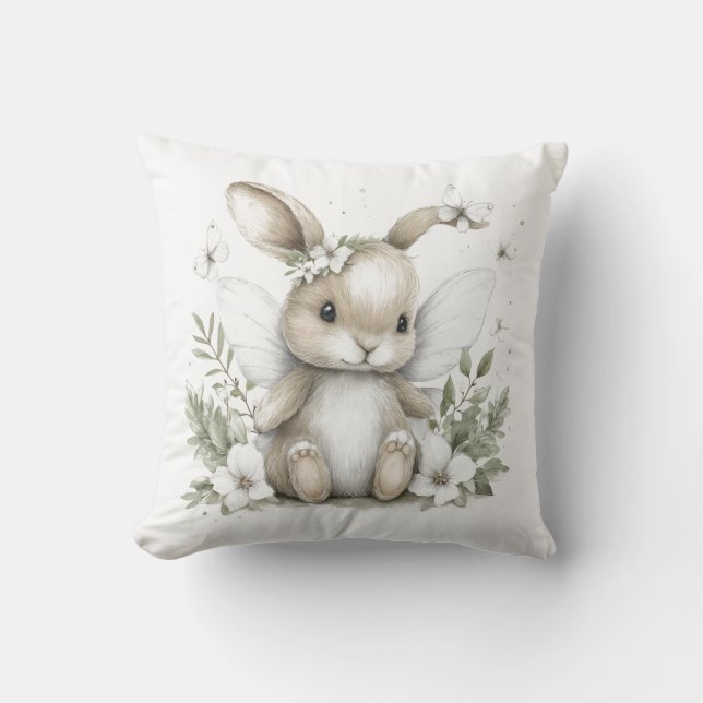 Sweet watercolour fairy bunny illustration throw pillow (Front)