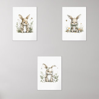 Sweet watercolour fairy bunny illustration wall art sets
