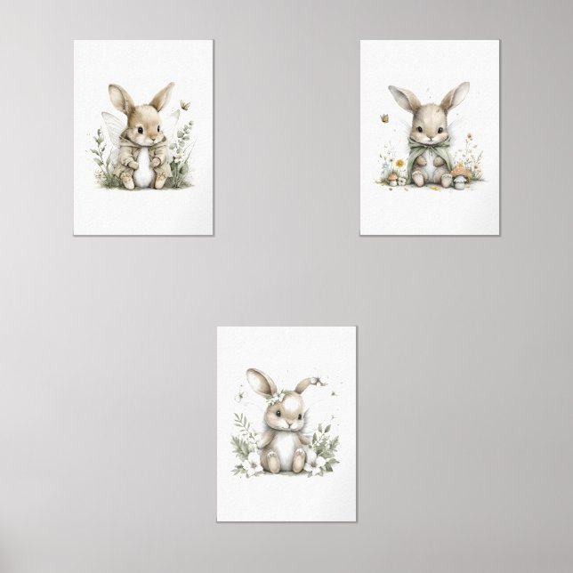 Sweet watercolour fairy bunny illustration wall art sets (Front)