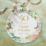 Sweet Watercolour Roses Garland 50th Anniversary Ceramic Ornament<br><div class="desc">Featuring a delicate watercolour floral garland,  this elegant botanical 50th wedding anniversary keepsake can be personalized with your special anniversary information in elegant gold text and your photo on the reverse. Designed by Thisisnotme©</div>